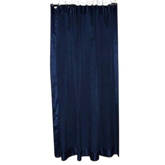 Vintage Textured Shower Curtain Panel With Satin Trim Navy Blue - Picture 3 of 3